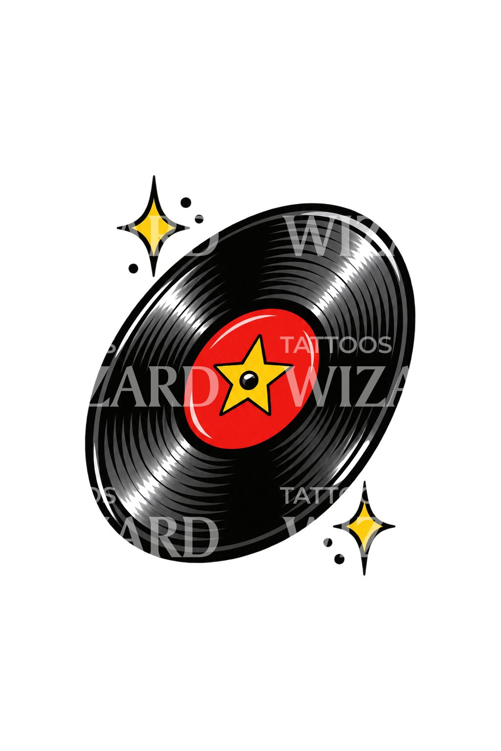 Sticker-tattoo-ontwerp van vinylplaat met rood label