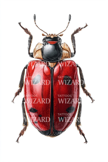 Rotes Marienkäfer-Mikrorealismus-Tattoo-Design