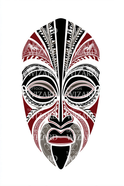 Red Maori Mask Tattoo Design