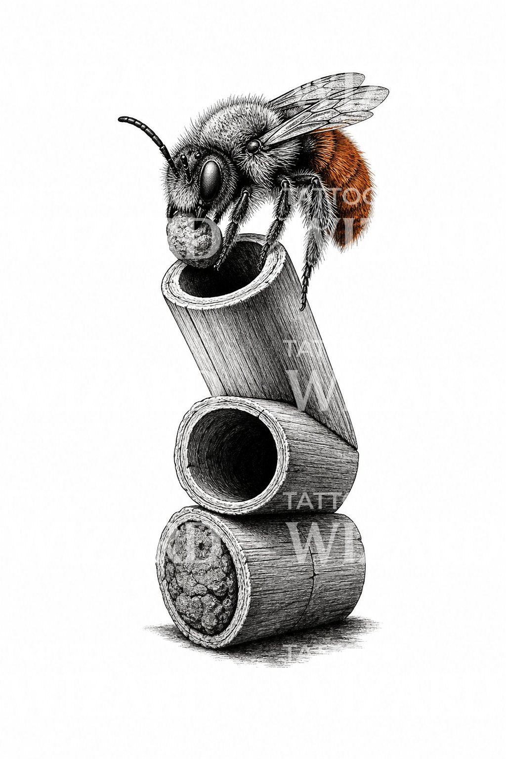 Red Mason Bee and Reed Nest Tattoo Design