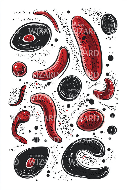 Red Microbe Pattern Tattoo Illustration