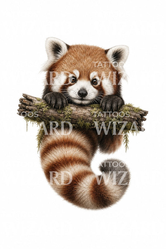 Tatoveringsdesign med rød panda på gren