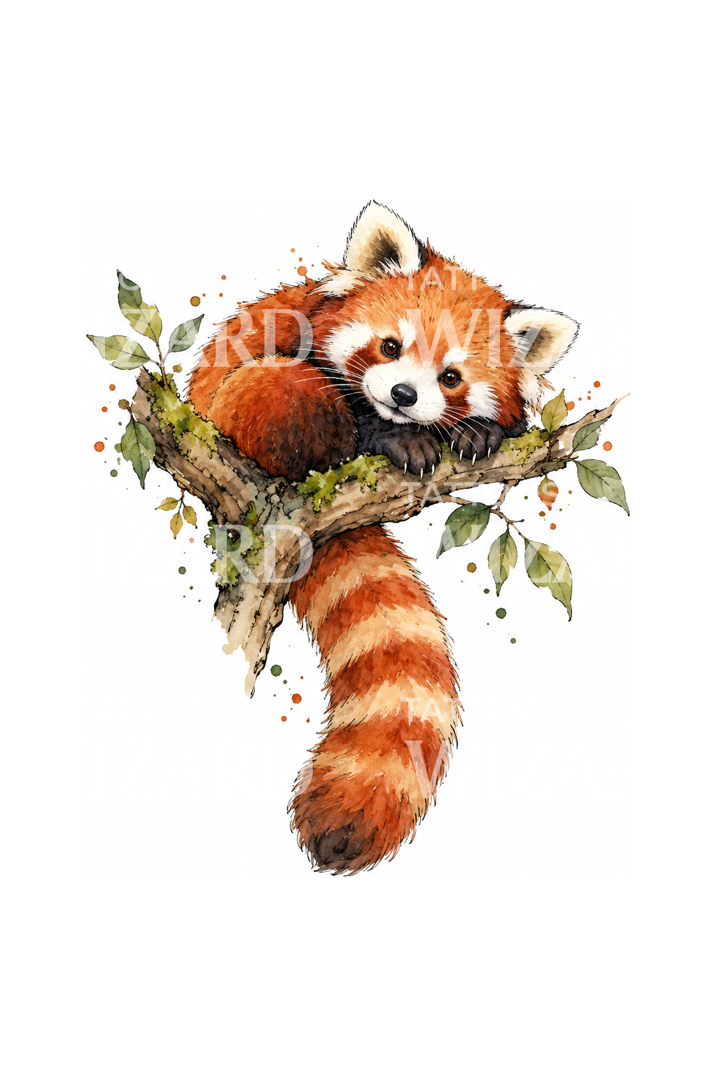 Red Panda on Branch Watercolor Tattoo – Tattoos Wizard Designs