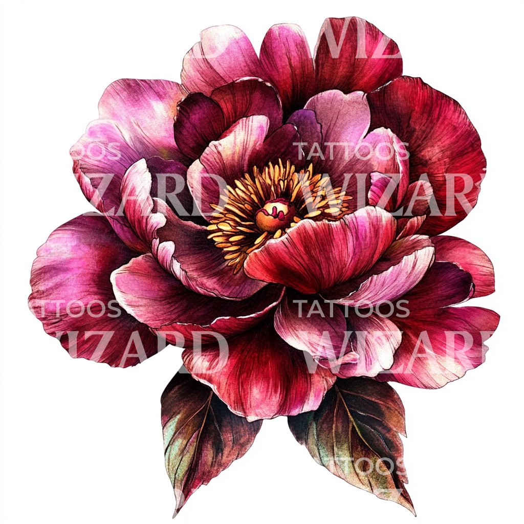 Red Peony Flower Tattoo Design