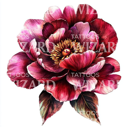 Red Peony Flower Tattoo Design