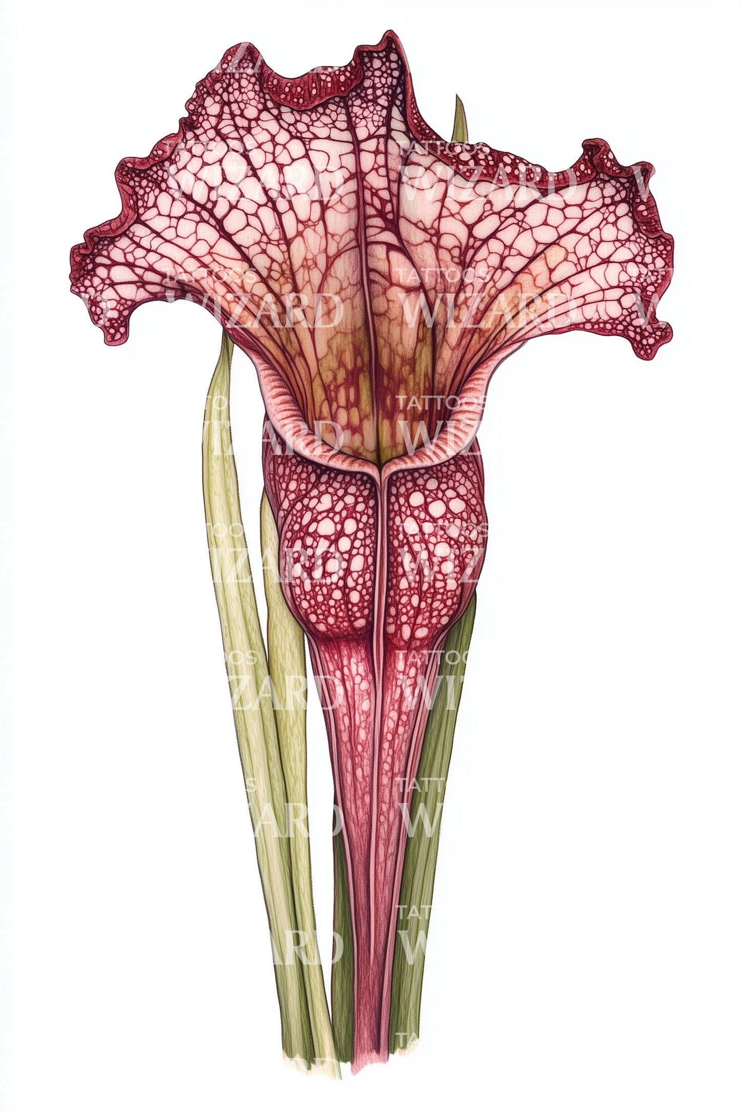 Red Pitcher Flower Tattoo Design