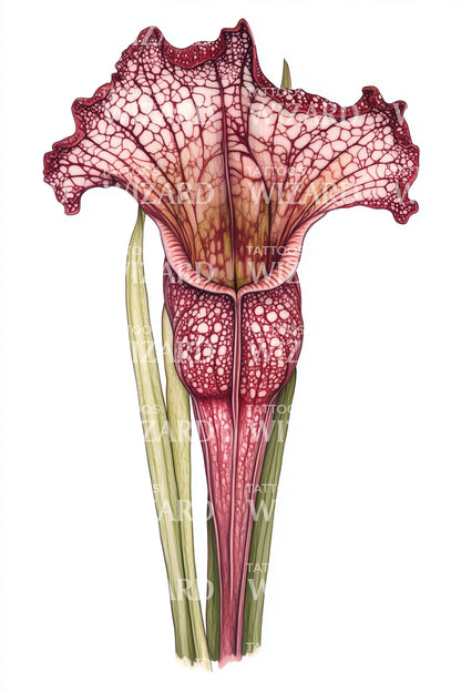 Red Pitcher Flower Tattoo Design