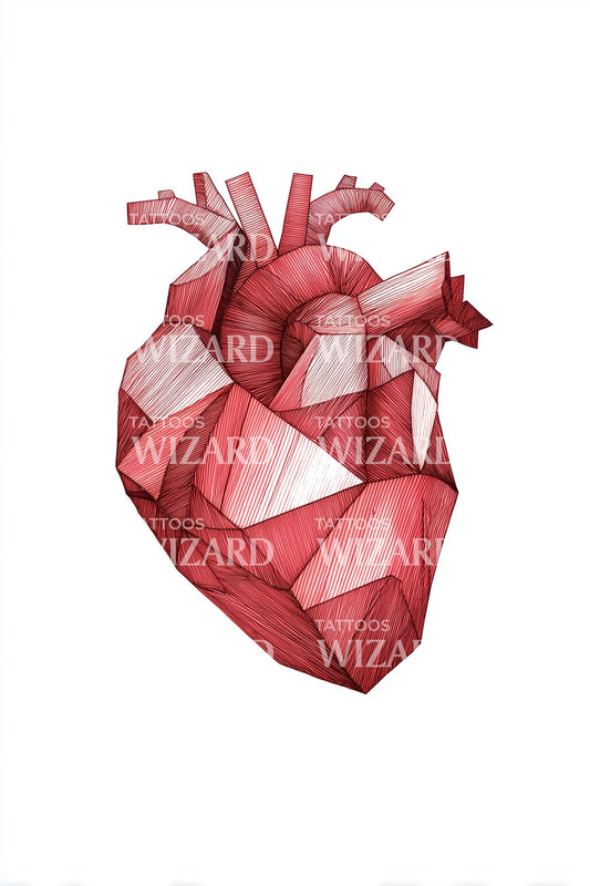Red Polygon Heart Tattoo Illustration