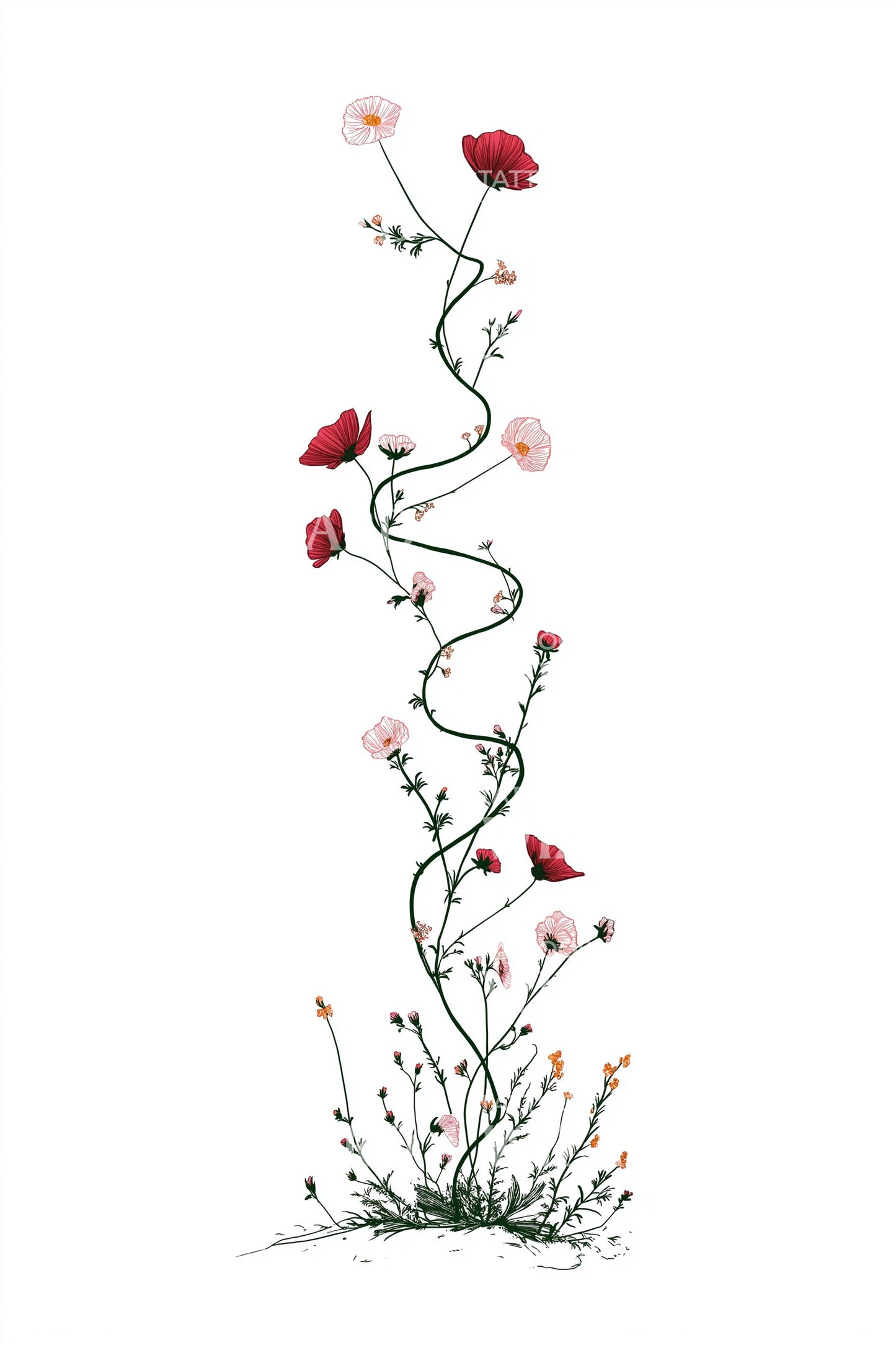 Red Poppy Vine Tattoo Design