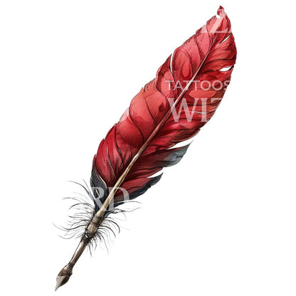 Red Quill Pen Tattoo Design