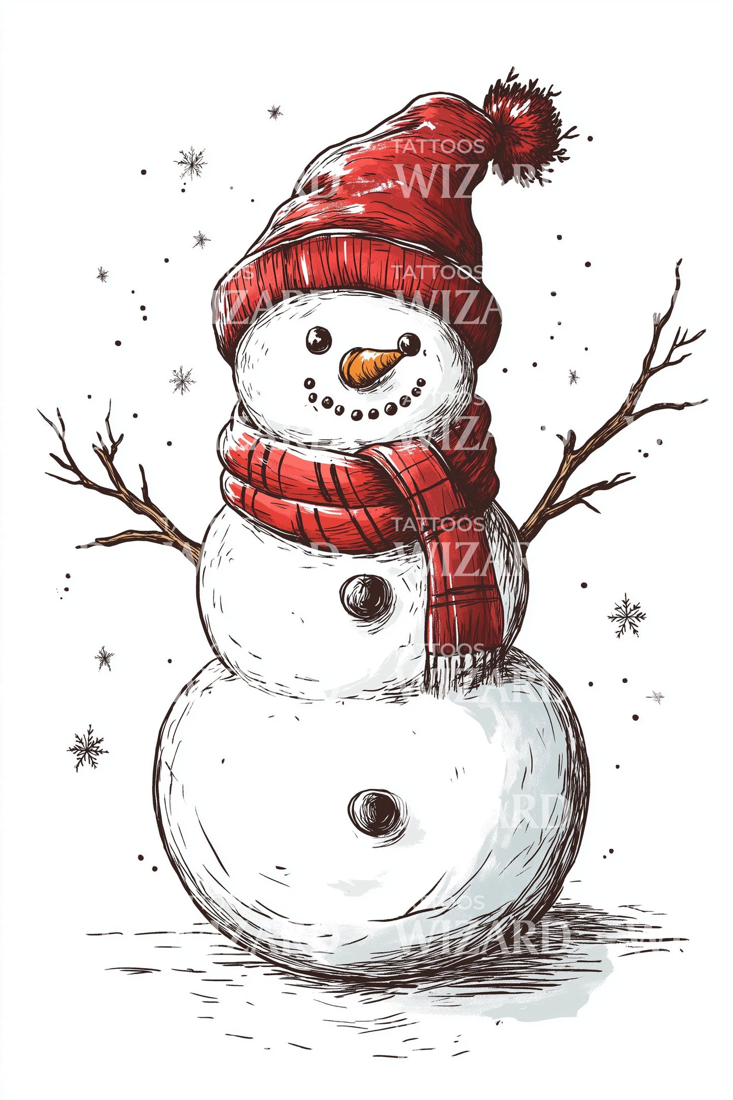 Red Scarf Snowman Tattoo Design