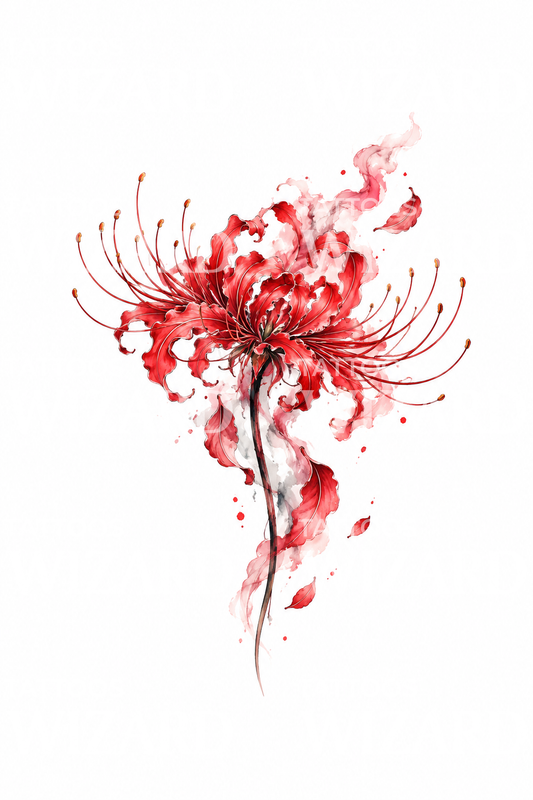 Red Spider Lily Dissolving into Mist Tattoo Design