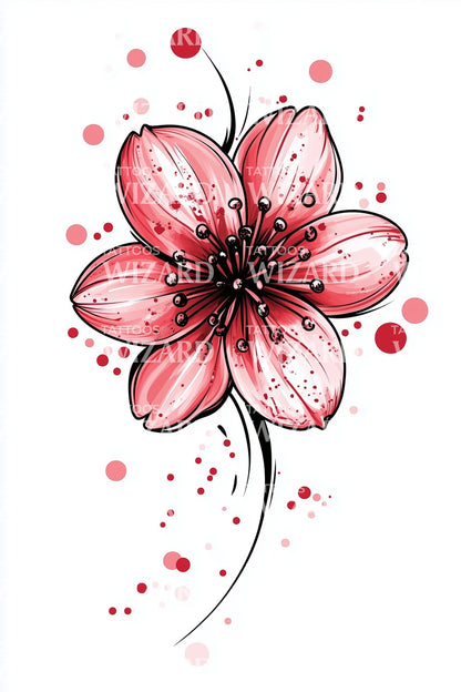 Rotes Spritzblumen-Tattoo-Design