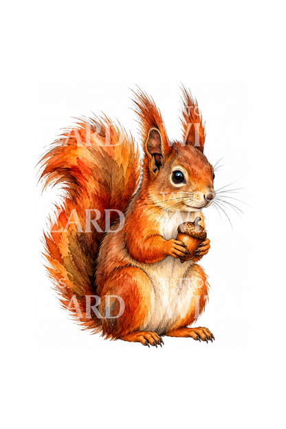 Red Squirrel Holding Acorn Watercolor Tattoo