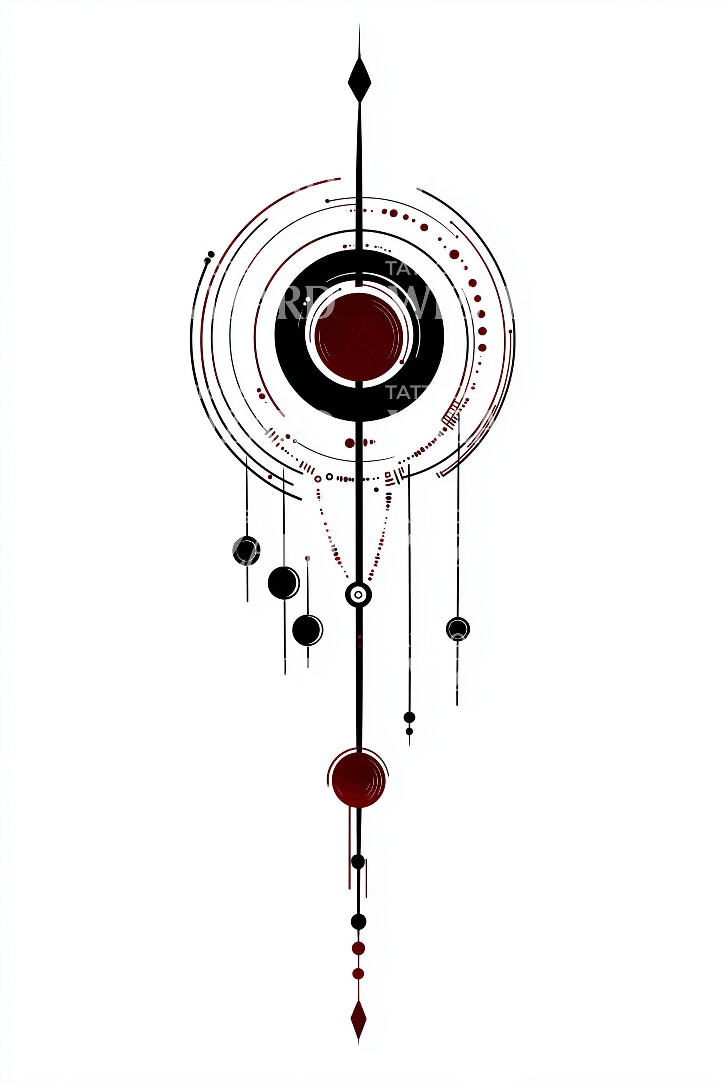 Red Sun Pendant Alignment Tattoo Design