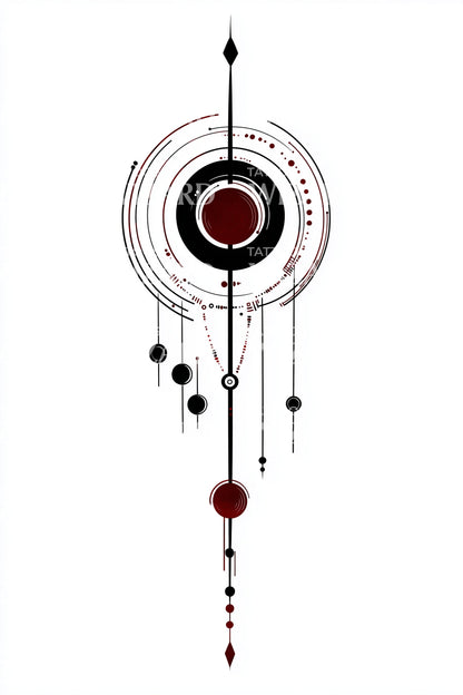 Red Sun Pendant Alignment Tattoo Design