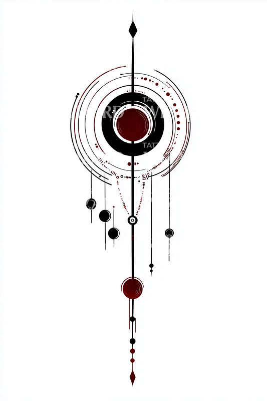 Red Sun Pendant Alignment Tattoo Design