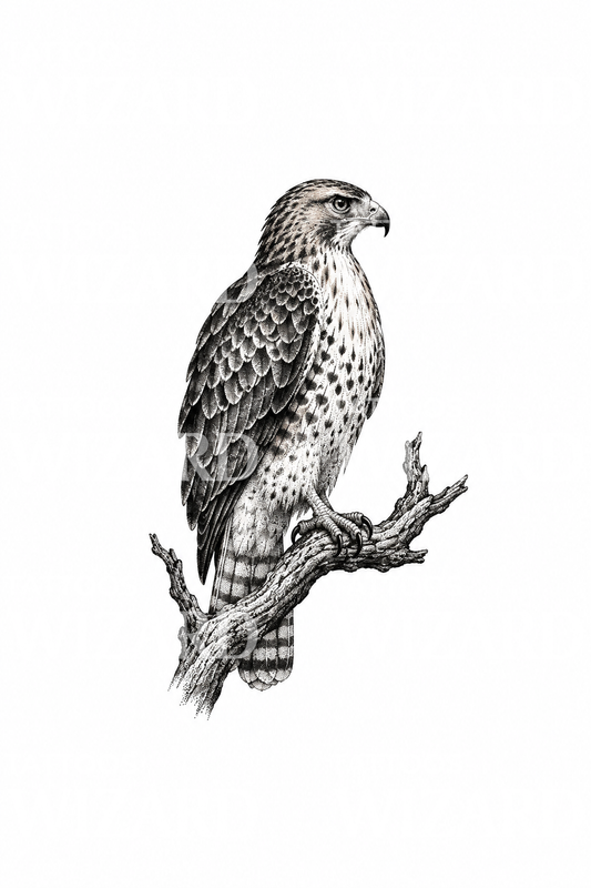 Tüneyde Tünemiş Kızıl Kuyruklu Şahin Dotwork Dövme Tasarımı