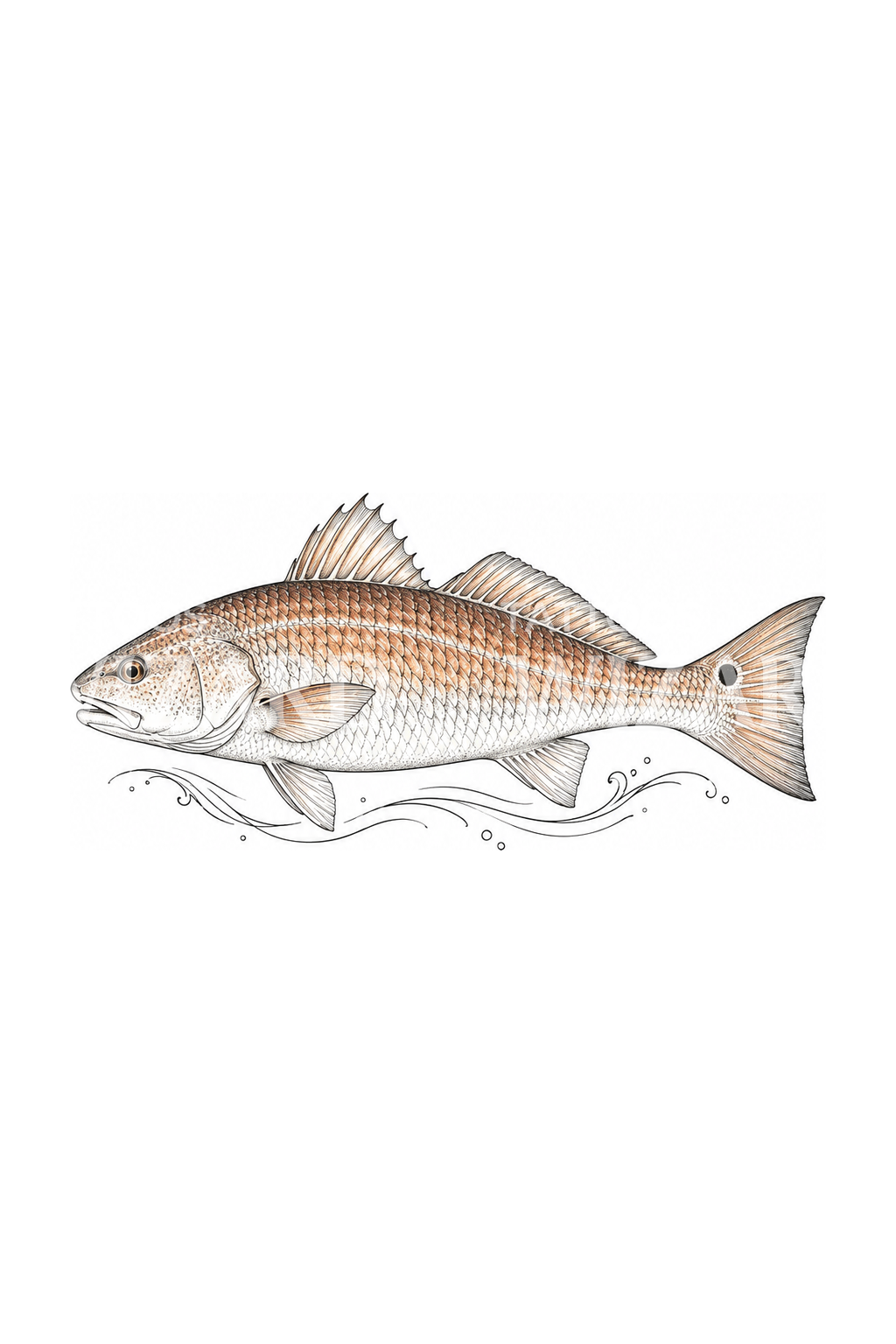 Tatouage de pêche redfish red drum en fine ligne