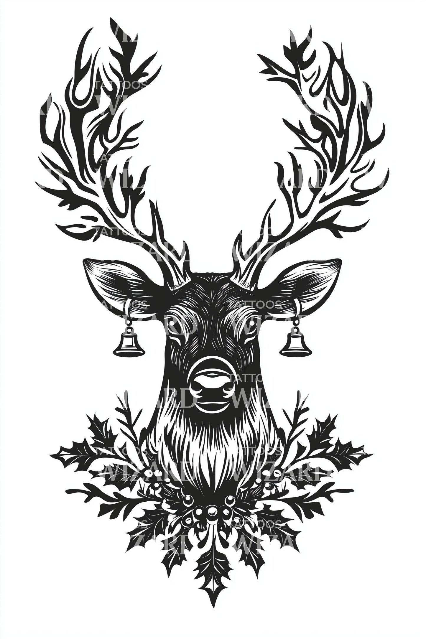 Regal Christmas Reindeer Portrait Tattoo Design