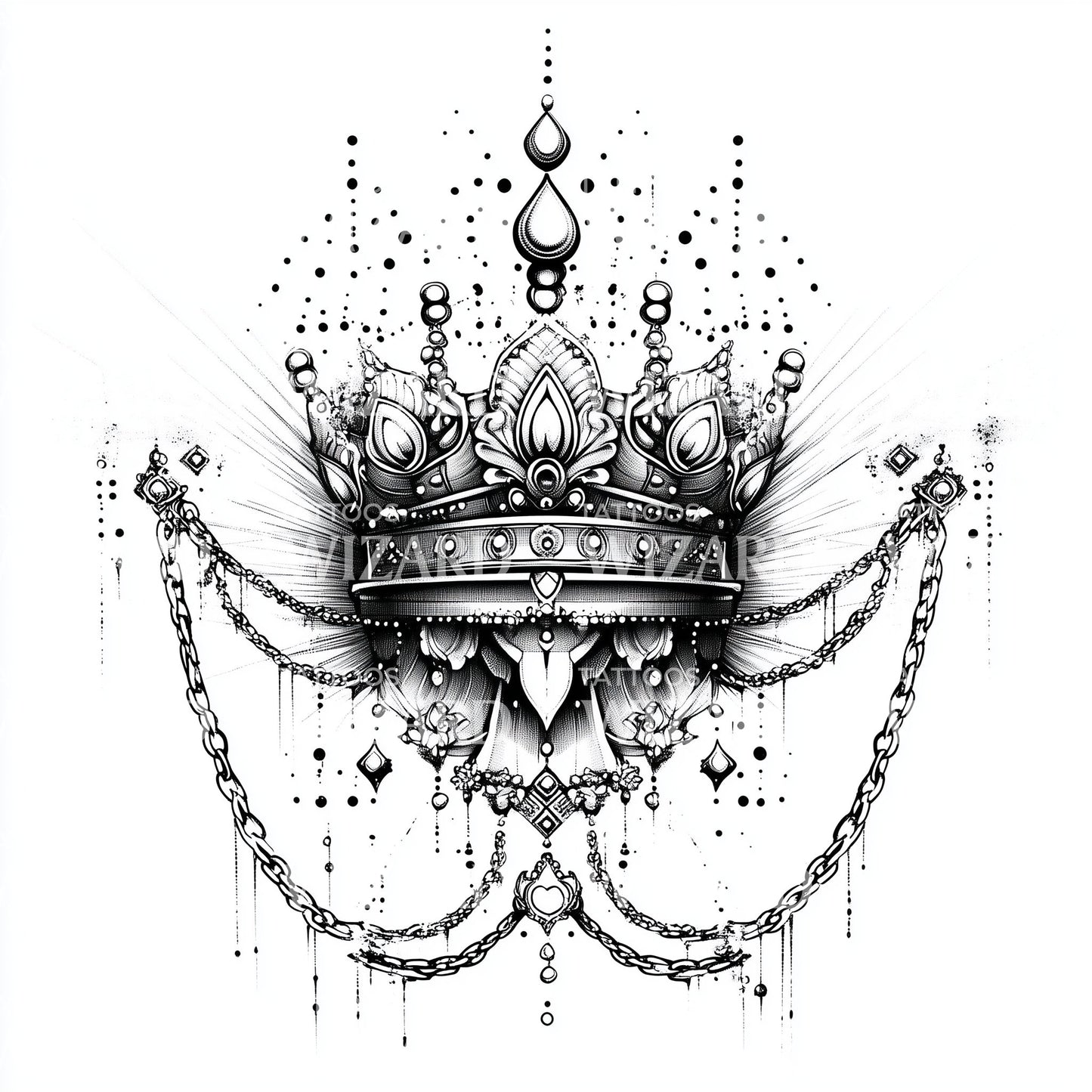 Regal Crown and Chains Tattoo Design with Dotwork Details