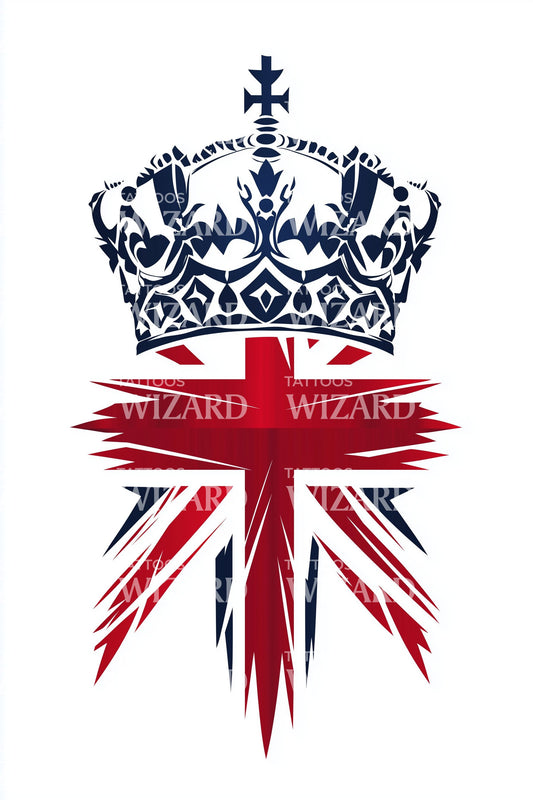 Regal Crown Flag Tattoo Illustration