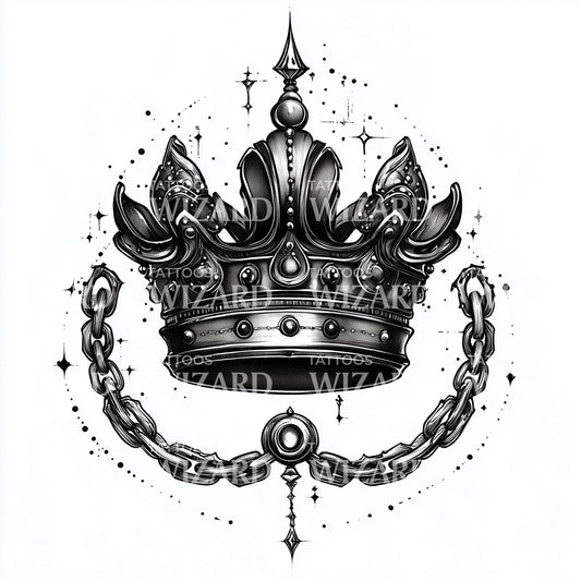 Regal Crown with Chains Tattoo Idea