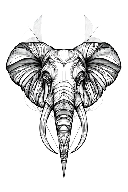 Regal Elephant Linework Tattoo Design