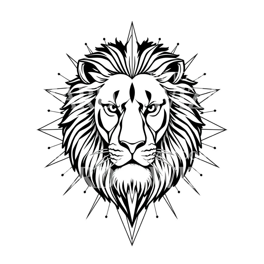 Regal Geometric Lion Tattoo Illustration