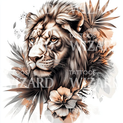 Diseño de Tatuaje de León Regal en la Selva