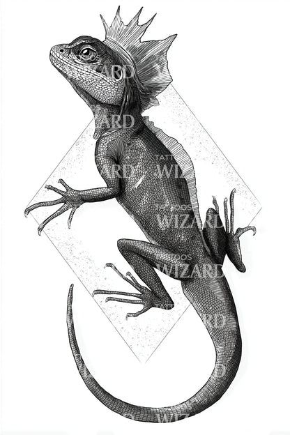 Regal ödlekung tatuering design