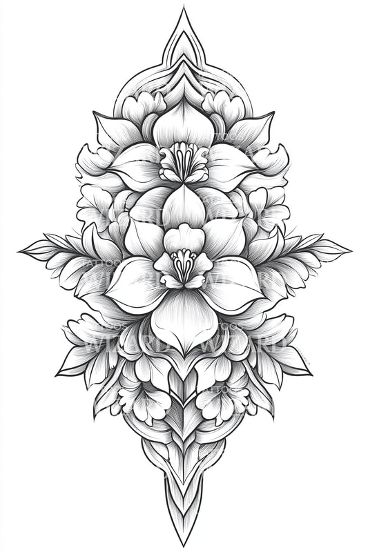 Regal Lotus Filigree Tattoo Idea