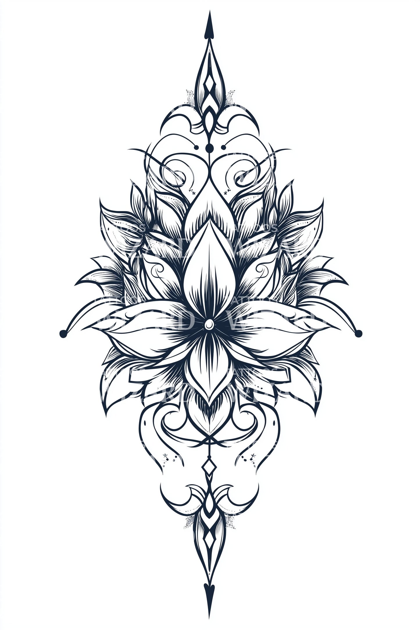 Regal Lotus Scroll Tattoo Illustration
