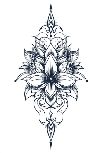 华丽莲花卷轴纹身插图