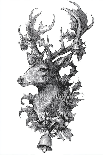 Regal Reindeer Bells Tattoo Illustration