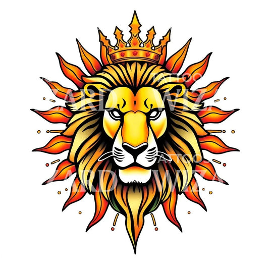 Regal Sun Lion Tattoo Design