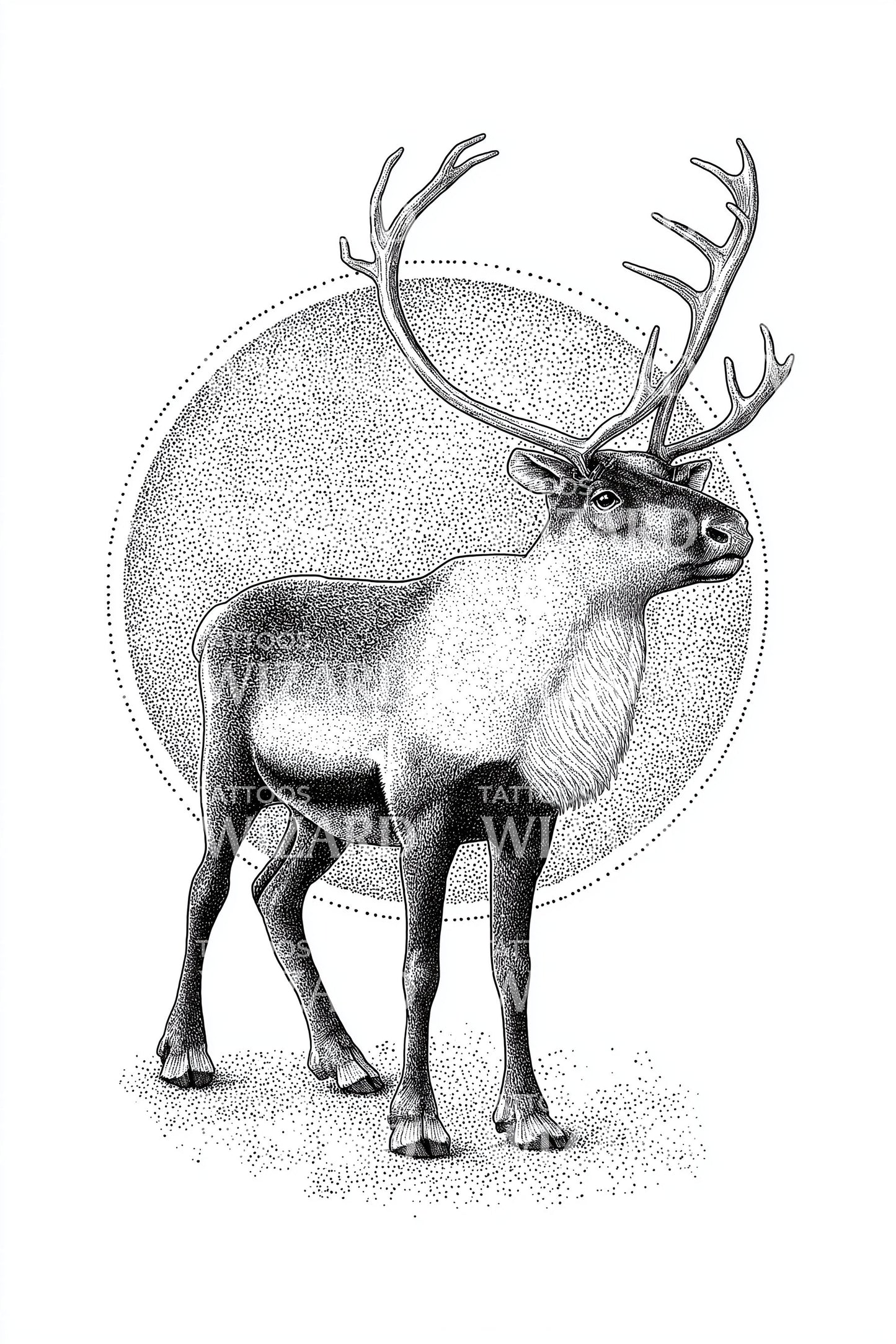 Reindeer Lunar Halo Tattoo Design