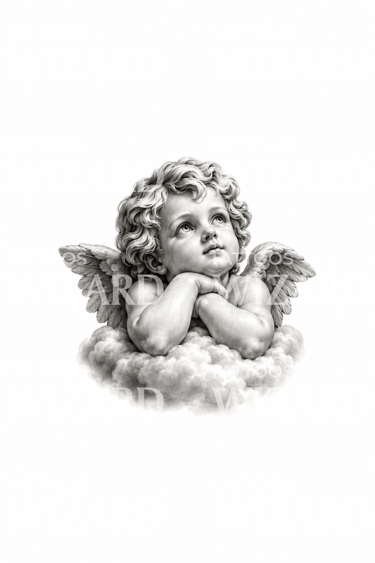 Renaissance-cherubijn op een wolk, tattoo-ontwerp