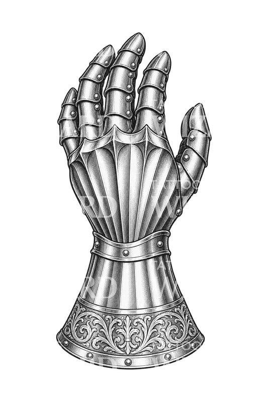 Gantelet d’acier cannelé de la Renaissance, illustration de tatouage