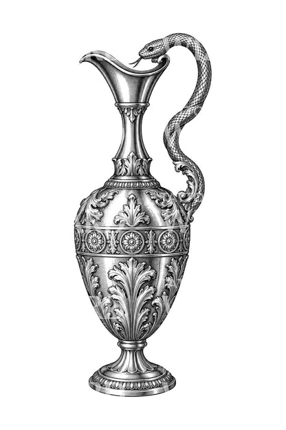 Renaissance Silver Serpent Ewer Tattoo Illustration