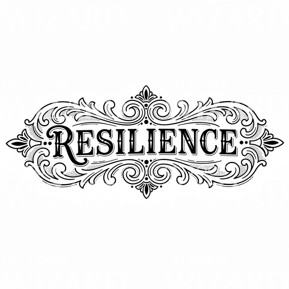 Resilience Ornamental Script Tattoo Design
