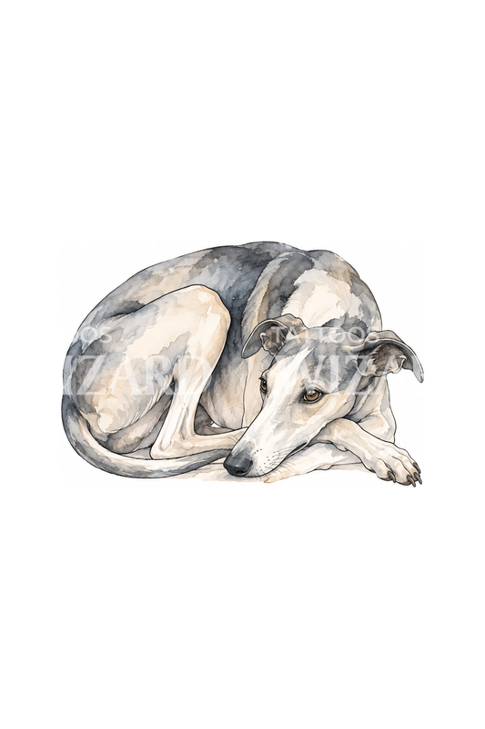 Resting Greyhound Watercolor Dog Tattoo