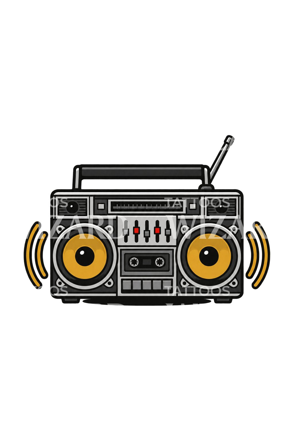 Ιδέα για ρετρό boombox τατουάζ-αυτοκόλλητο