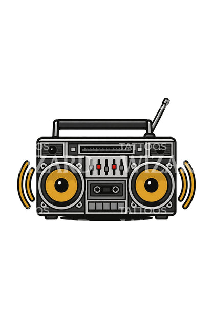 Ιδέα για ρετρό boombox τατουάζ-αυτοκόλλητο