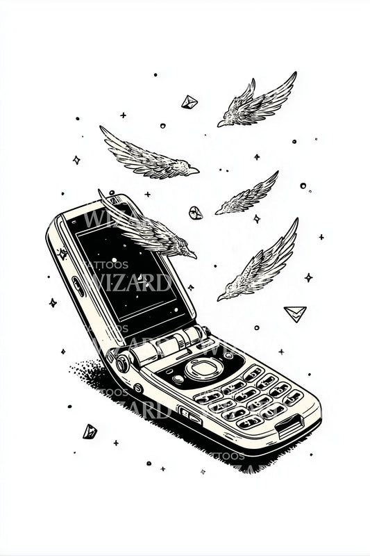 Retro Flip Phone Tattoo Design