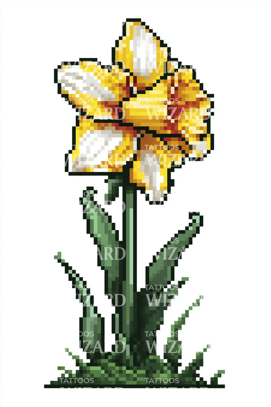 Retro Pixel Narcissus Tattoo Design