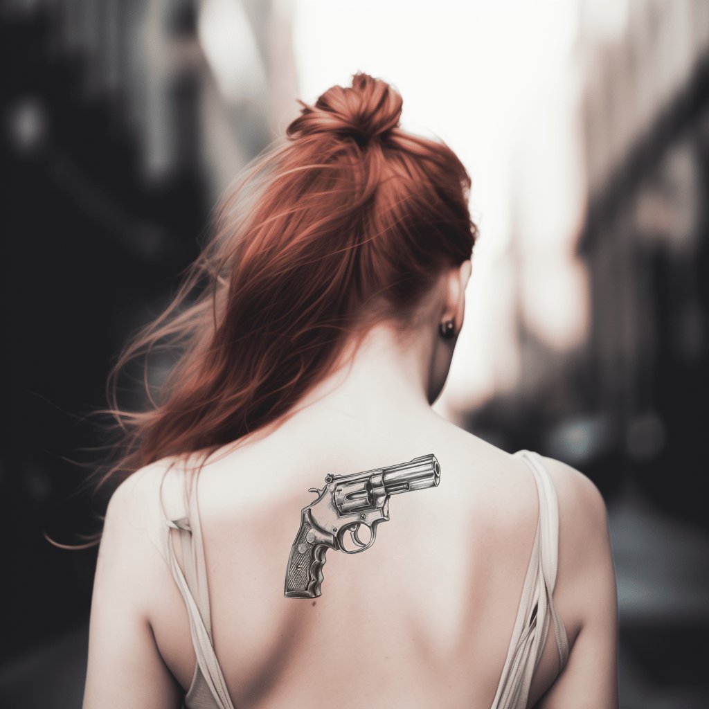 Un croquis d’une idée de tatouage de revolver