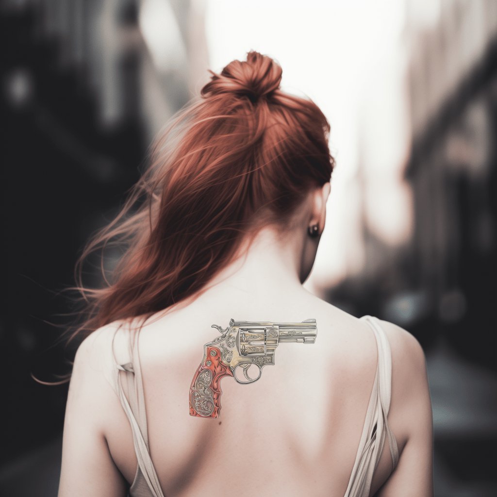 Une idée de tatouage de pistolet Magnum néotraditionnel