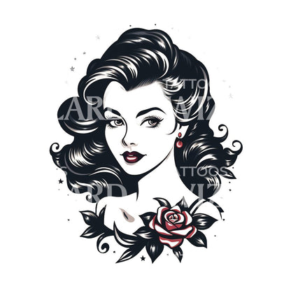 Cute Old School Pin-up Portrait Tattoo Design