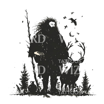 Cute Illustration of Hagrid Tattoo Design